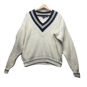 Vintage Nautica Sweater Mens Medium Stripe Knit V Neck Preppy Pullover 90s M